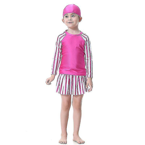 Barn Flickor Badkläder Klänning Mu Islamiska Beachwear Burkini Baddräkt Simset_y Rose Red 1-2 Years