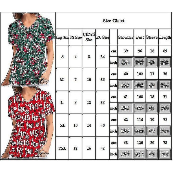 Jul Kvinnor Amningsuniform Scrub Kortärmad T-shirt Xmas Blus Tee Tops V-ringad Brick Red L