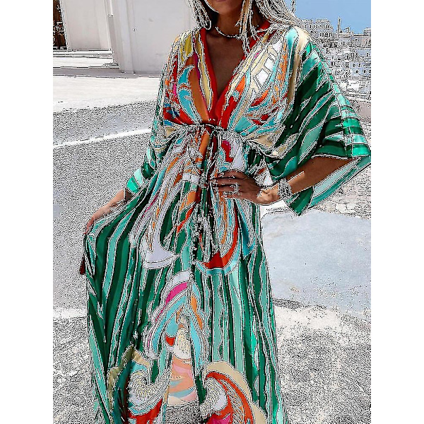 Sommar Maxi Klänning För Kvinnor Boho Print Bikini Cover Ups Beach Sundress Sexig Blommig Tunik Lång Klänning Baddräkt Vesido Feminino zebra
