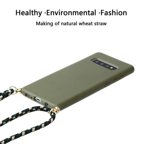 Wheat Straw Material + Tpu Case med snodd för Samsung Galaxy S10 Plus Army Green For Samsung Galaxy S10 Plus