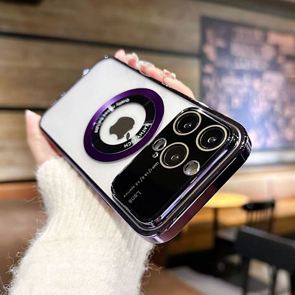 Magsafe Magnetic Luxury Plating Klart case för Iphone 15 Pro Max/15 Ultra/15 Pro/15 Plus/15 kompatibel trådlös laddning Purple iPhone 15 Plus