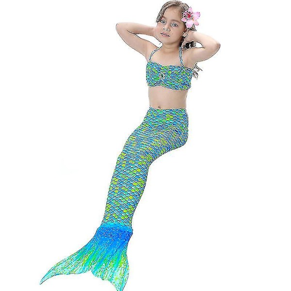 Barn Flickor Mermaid Tail Bikini Set Badkläder Baddräkt Simdräkt_y Green 8-9 Years