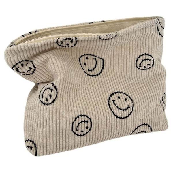 Prickig kosmetisk väska, retro smiley förvaring necessär koppling beige smiley Beige smiley none