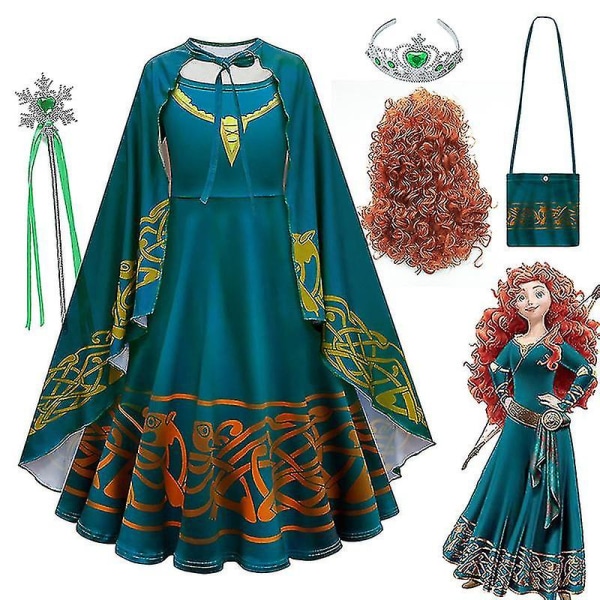 * Film Brave Merida kostym för tjejer Halloween prinsessklänning Barn Carnival Fantasia Barn Xmas Party Cosplay Costume-e 7*8T  140 Merida set C