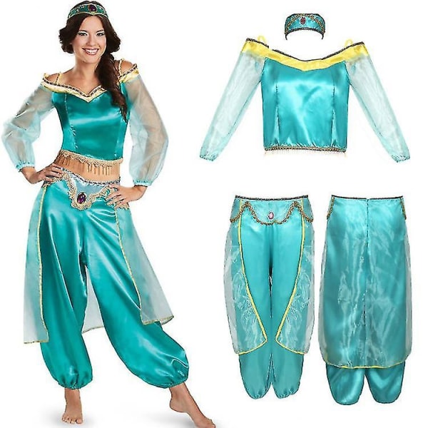 Kvinnors Halloween Cosplay Outfit Jasmine Classic Princess Costume Light Blue 2XL