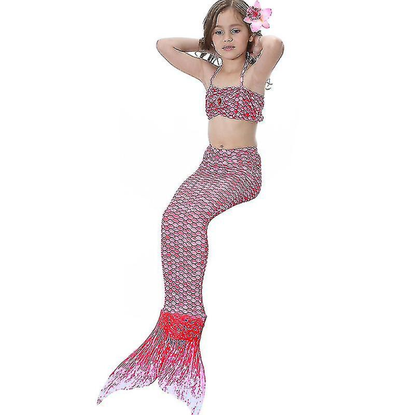 Barn Flickor Mermaid Tail Bikini Set Badkläder Baddräkt Simdräkt F Pink 8-9 Years
