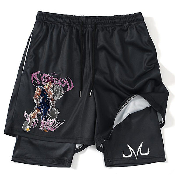 Anime Print 2 i 1 Gym Shorts för män, atletiska träningsshorts med foder, Bodybuilding Training Running Jogging Quick Dry Black 8 XXXL