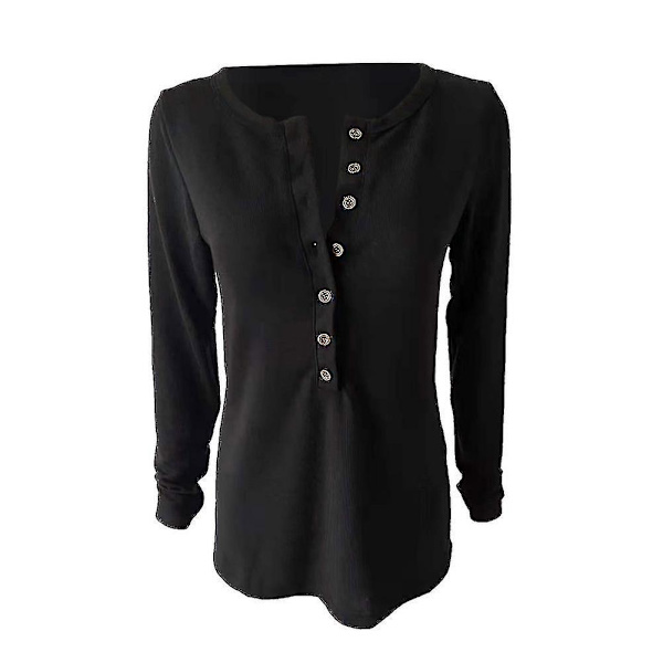 Kvinnors höst-/vintermode V-ringad print Långärmad Casual Lös T-shirt Plus Size Black 2XL