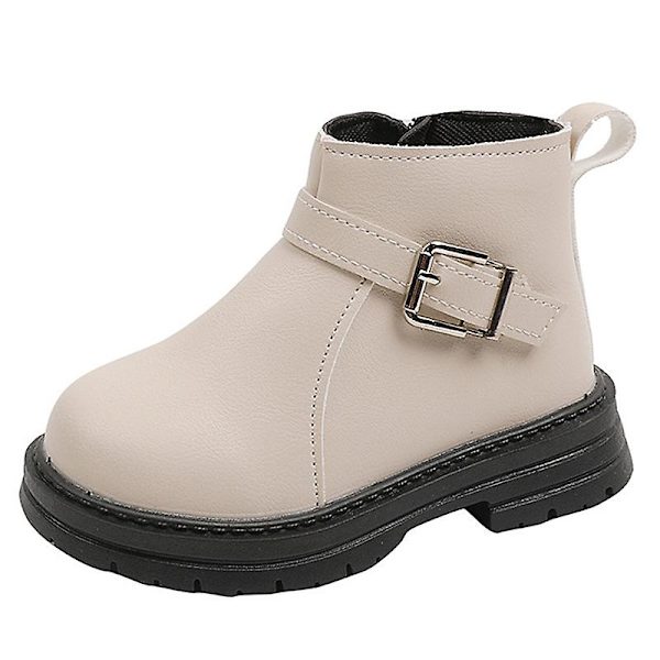 Unisex barn ankelstövlar Låg klack läderstövlar Klänning Outdoor Boot Rund tå Korta stövlar Beige EU 25.5