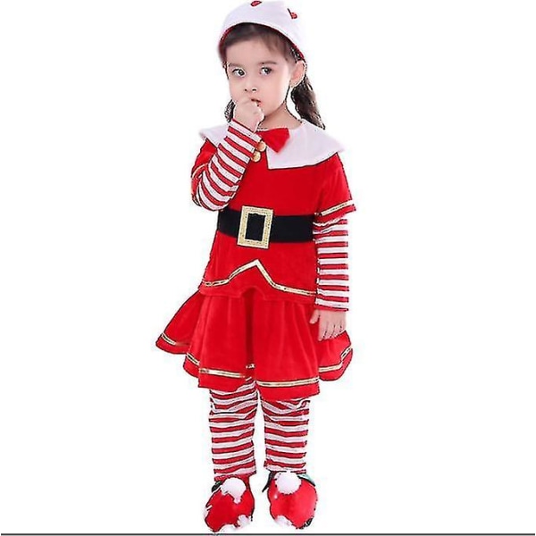 Deluxe jultomte kostym, jul barn jultomten barn halloween kostym 150cm Girl