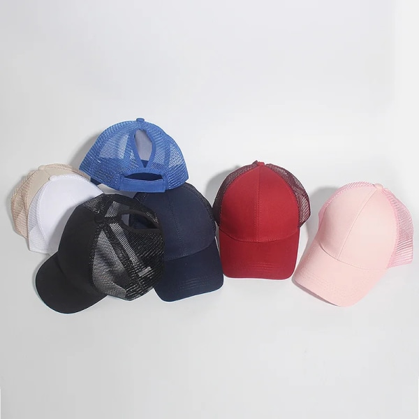 MAOCWEE Hästsvans Cap Kvinnor Justerbar Stökig Bunkepsar Svart Rosa Hatt Flickor Casual Bomull Snapback Sommar Mesh Hattar L Justerbar