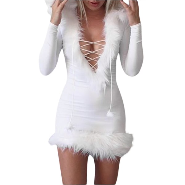 Mrs Santa Claus Kostym för kvinnor Mini Sleeve P Trim Santa Suit Outfit I White S