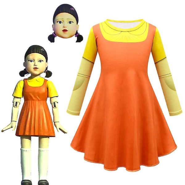 Squid game Robotdocka Barn Cosplay Kostym Halloween Fancy Dress Girl Jumpsuit 5-6 Years