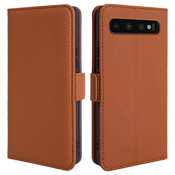 För Samsung Galaxy S10 Plus anti-scratch Litchi Texture Äkta kohud Läder+tpu Telefon Case Light Brown