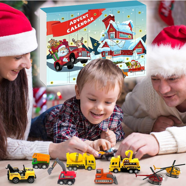 Bilar Adventskalender för barn Pojkar 2022 jul, 24 tillbakadragna fordon Lekset med kran Helikopter Traktorkonstruktion Tru Styles 1