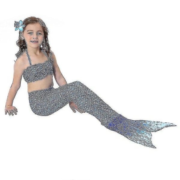 Barn Flickor Mermaid Tail Bikini Set Badkläder Baddräkt Simdräkt Hög kvalitet Dark Blue 100