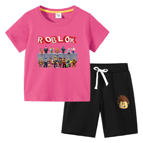 Roblox Barn T-shirt Set Rose Röd + Svart Rose Red+Black 110cm