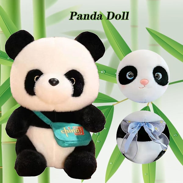 Panda form plysch docka väska docka prydnader Lätt bärbar docka för att blidka Green Bow Tie Panda