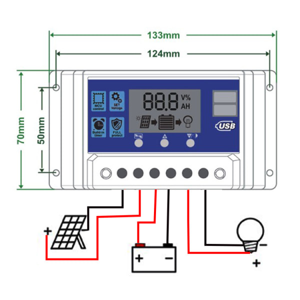 Solar PV Charge Controller 30A/20A/10A 12V 24V med LCD-skärm 30A 20A