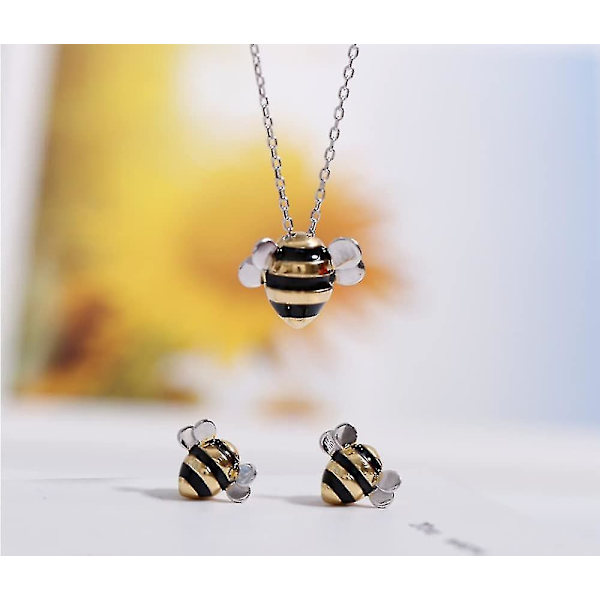 Project Honey Bees - Adopt A Bee Necklace, S925 Sterling Silver Yellow Bees Örhängen och Halsband Set