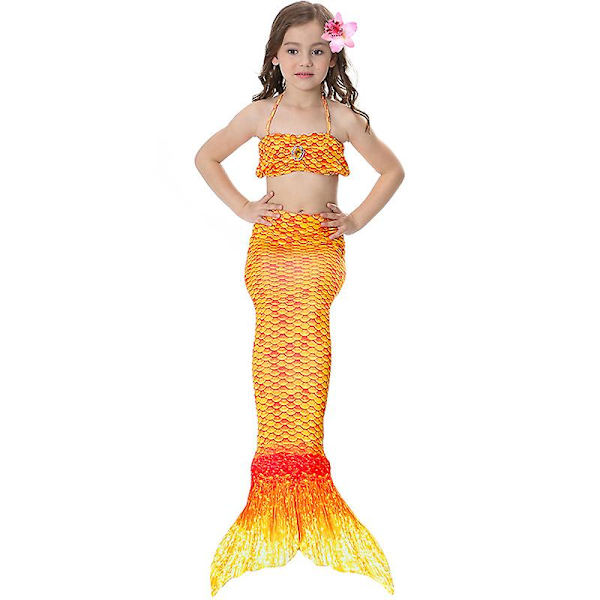 Girls Mermaid Tail Baddräkt Bikini Set Badkläder Simdräkt Bad Orange 10-11 Years