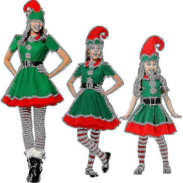 Jultomtekostym Familj Vuxen Barn Fancy Dress Santa Helper Outfits_y 11-12 Years Women
