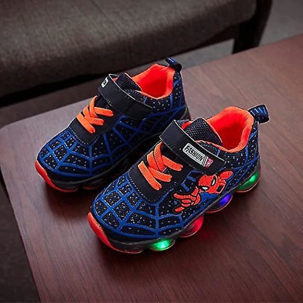 Barn Sportskor Spiderman Lighted Sneakers Barn Led Luminous Skor För Pojkar Blue 28