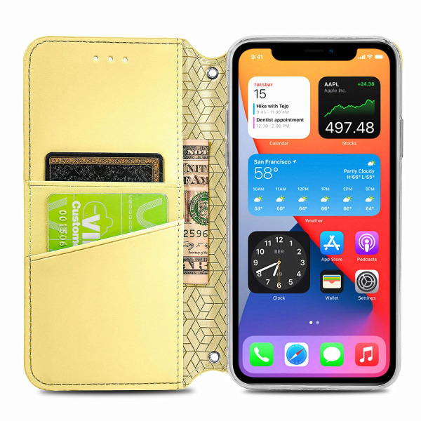 Case för Iphone 12 Pro plånboksmönster Etui Handytasche Coque präglat cover - guld null none