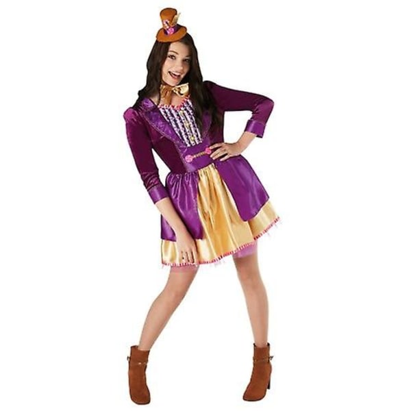 Willy Wonka Dam/Dam Kostym Purple/Gold XS