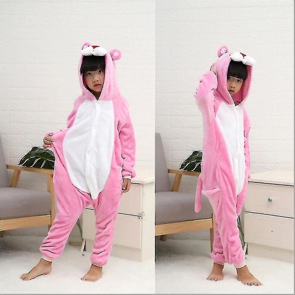 Barn Onesie Flanell Pyjamas Tecknad Djurfigur Kostym Med Huva Vinter Hem Kostym För 140 Little Pink Panther