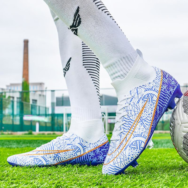 Fotbollsskor för män Halkfria fotbollsskor Klossar Gräs Fotbollssneakers 3A1126A White 38