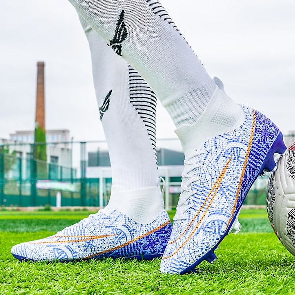 Fotbollsskor för män Halkfria fotbollsskor Klossar Gräs Fotbollssneakers 3A1126A White 46