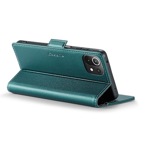 Caseme 023 Series Case För Xiaomi Mi 11 Lite 4g / 5g / 11 Lite 5g Ne , Pu Läder Litchi Texture Stand Rfid Blocking Phone Cover Green