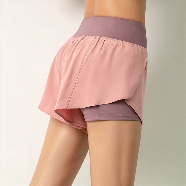 Dam 2 i 1 Yoga Gym Sport Shorts Träning Löpning Shorts Snabb tork