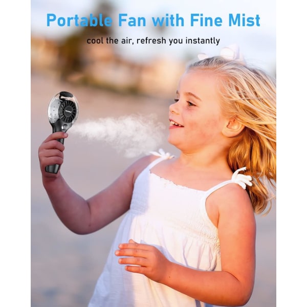 TriPole Handheld Fan Misting Fan 4000mAh Bärbar Fläkt med Mist 3 Speed ​​Mini Fläkt Uppladdningsbar batteridriven handfläkt för barn Pojkar Flickor