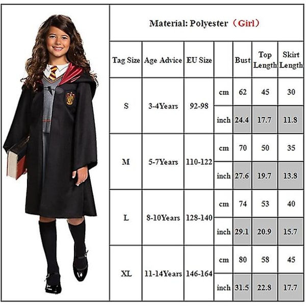 Harry Potter Hermione Granger Gryffindor Cosplay Uniform Dräkter Outfit Set Presenter 3-14 år Barn Tonåringar Pojkar Flickor Girl 5-7 Years