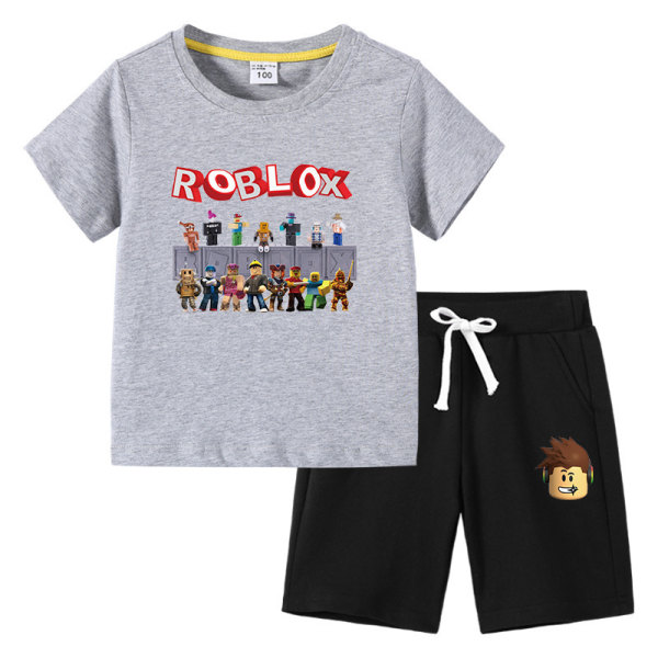 Roblox Barn T-shirt Set Grå + Svart Grey+Black 110cm