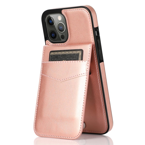 Läderbelagt Tpu- case För Iphone 14 Pro , Korthållare Mobiltelefon Cover Rose Gold