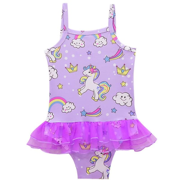 3-9 år Barn Flickor Unicorn Baddräkt Baddräkt i ett stycke Strandkläder Purple 5-6 Years