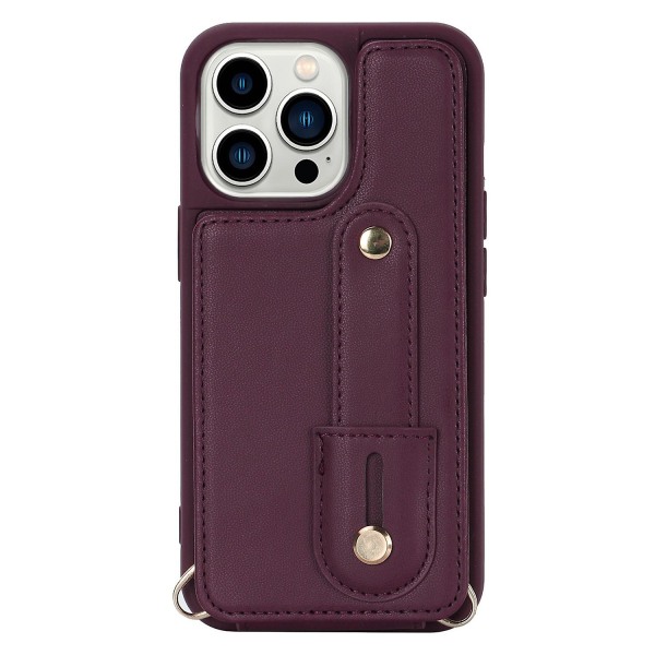 Korthållare Cover till Iphone 13 Pro , Armband Kickstand Läder+tpu Phone case Wine Red