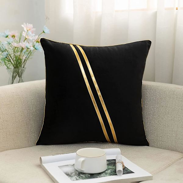 Sammets cover Guldläderrandigt dekorativt case för soffa, 2-pack 45x45cm svart null none