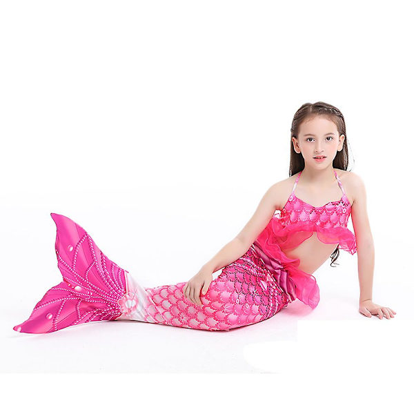 Flickor Ruffel Badkläder Crop Top Trosor Mermaid Tail 3st Set Baddräkt Strandkläder Unicorn 6-7 Years
