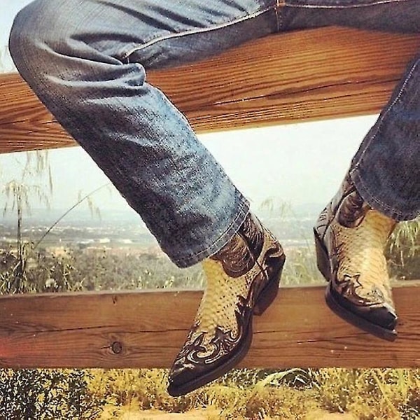 Python Western Boot Colorblock Broderi Män Stövlar Mode Moderna Skor 48