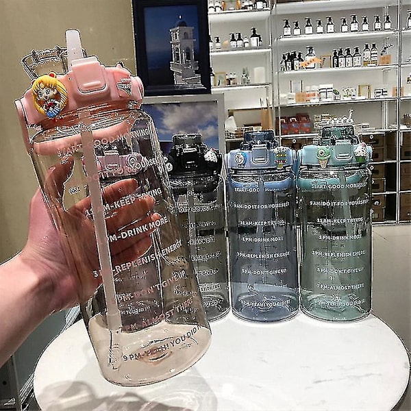 2l stor kapacitet vattenflaska halmkopp Plast vattenkopp tidsskala (färg A-transparent rosa) null none