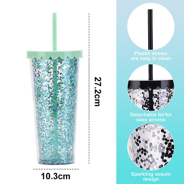 700 ml dubbellagers plastmugg, enkel genomskinlig glitterhalmkopp med paljetter, vattenkopp med stor kapacitet style3