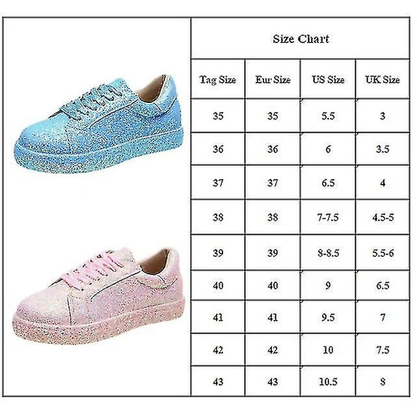 Kvinnor med snörning Glitter Sneakers Glitter Casual Jogging Sneakers Platta skor Lake Blue 39