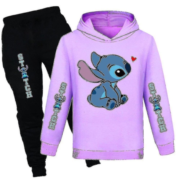 7-14 år Lilo & Stitch Barn träningsoverall Set Hooded sweatshirt Byxor Outfit Activewear Present Hög kvalitet Purple 7-8 Years