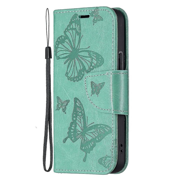 Imprint Butterfly Magnetisk stängning Läderställ Plånbok Case Fodral med rem för Iphone 13 Mini 5,4 tum - lila Green