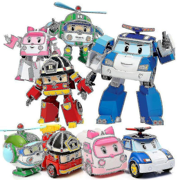 Poli Robocar Robot Transformering Robot Brandbil Trafikräddningsteam Set Festlig födelsedagspresent 5 Pcs