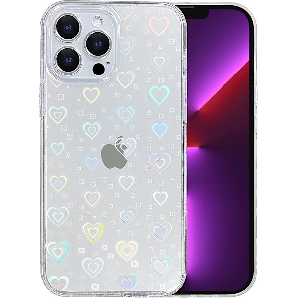 Kompatibel med Iphone 13 Pro Max Case, Klar Laser Glitter Bling Circular Mjuk & Flexibel TPU Och Hård Pc Stötsäker Case För Kvinnor Flickor C Heart  Clear